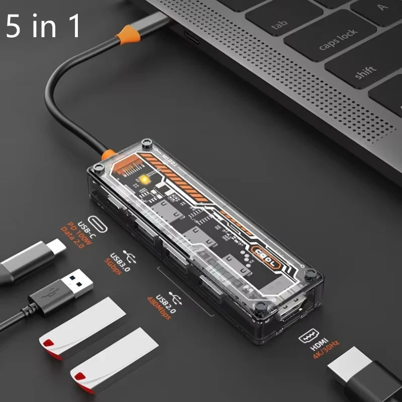 Basix USB C Hub 4K adapter HDMI, DP, VGA, Ethernet és USB portokkal