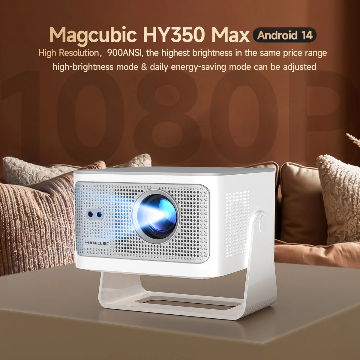 Magcubic HY350Max 900ANSI Android 14 Auto Focus Projector Support 8K Native 1080P with Wifi6 BT5.4 16G Allwinner H726 Portable