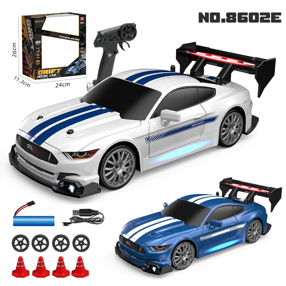1:24 High Speed RC Drift Vehicle Cars Mustang 4WD Remote Control Racing Car Gift Competition Race Car Boys Toy Replaceable Tire