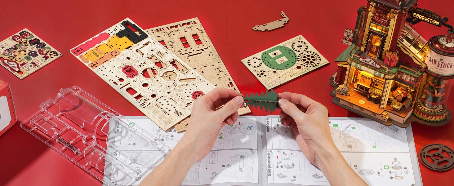 Robotime Rokr Scatola Musicale in Legno Sogno di Natale Regalo Fabbrica Puzzle 3D