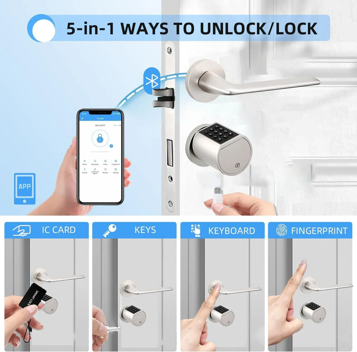 Smart Door Lock Cylinder Fingerprint Lock TTLock APP Digital Keypad Lock Adjustable Euro Cylinder Smart Lock Password IC Card Unlock