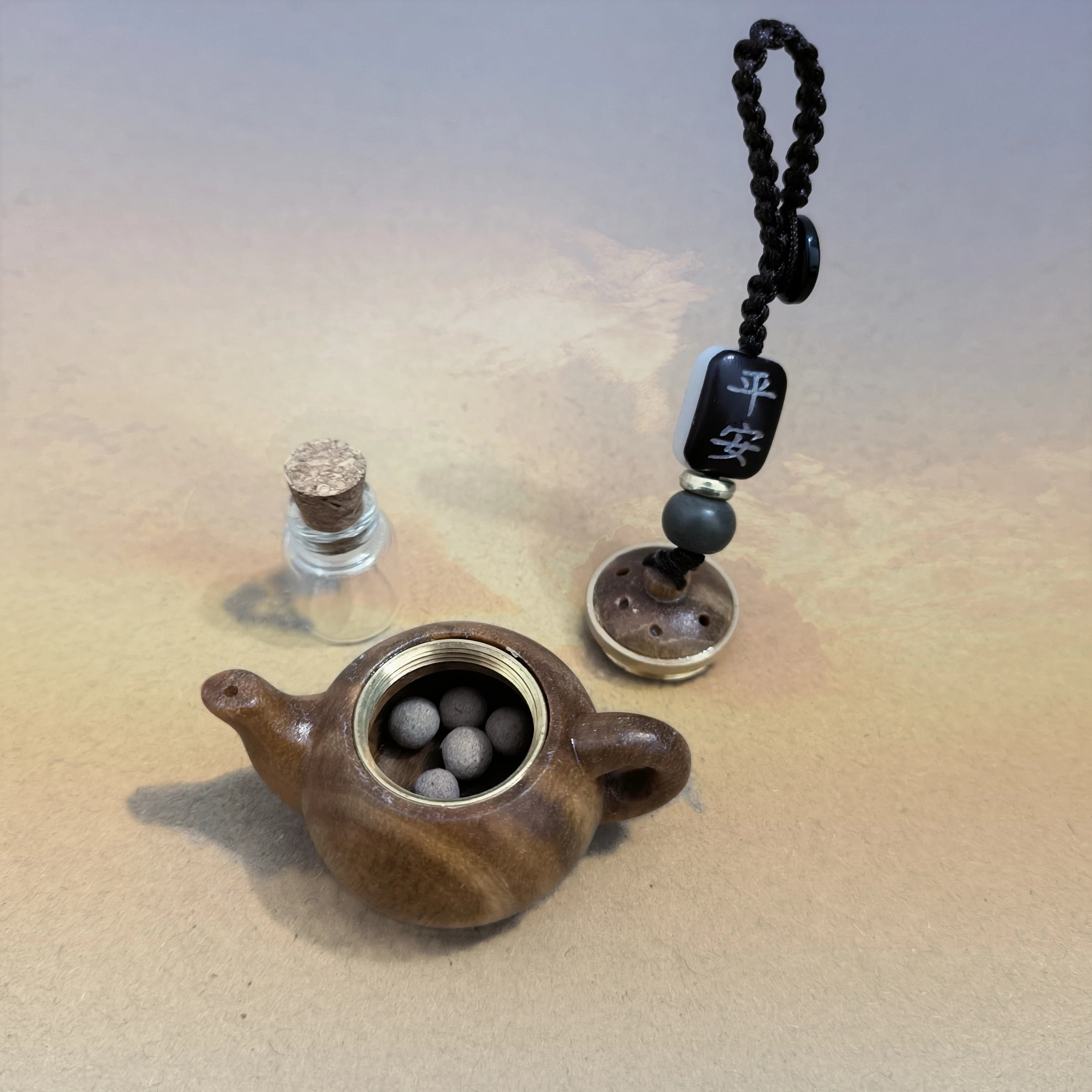 Openwork Carved Teapot Keychain Pendant