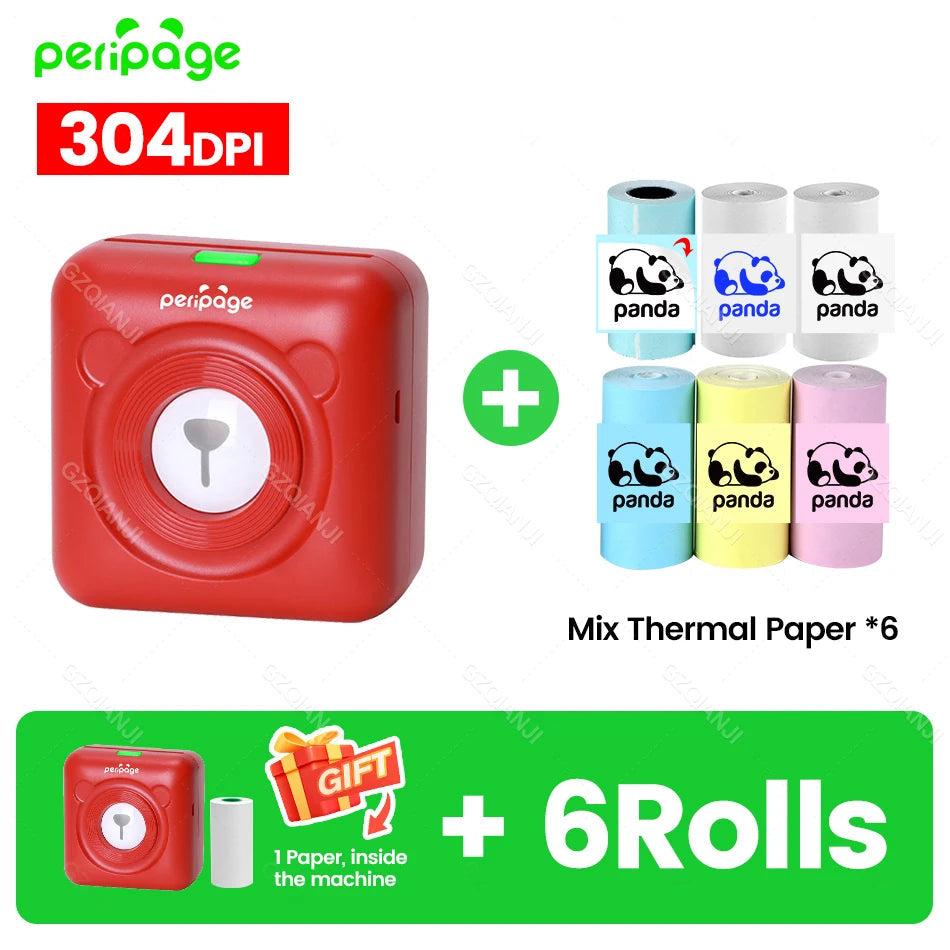 7 Colors Peripage A6 304DPI Mini Photo Printer Notes Sticker Label Printing Machine Bluetooth Portable Wireless Printer Marker