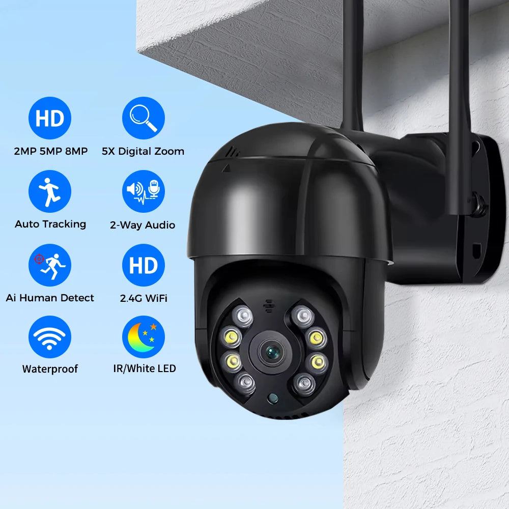 1080P HD Smart WiFi PTZ Security Camera with Human Detection, Auto Tracking, 5x Digital Zoom