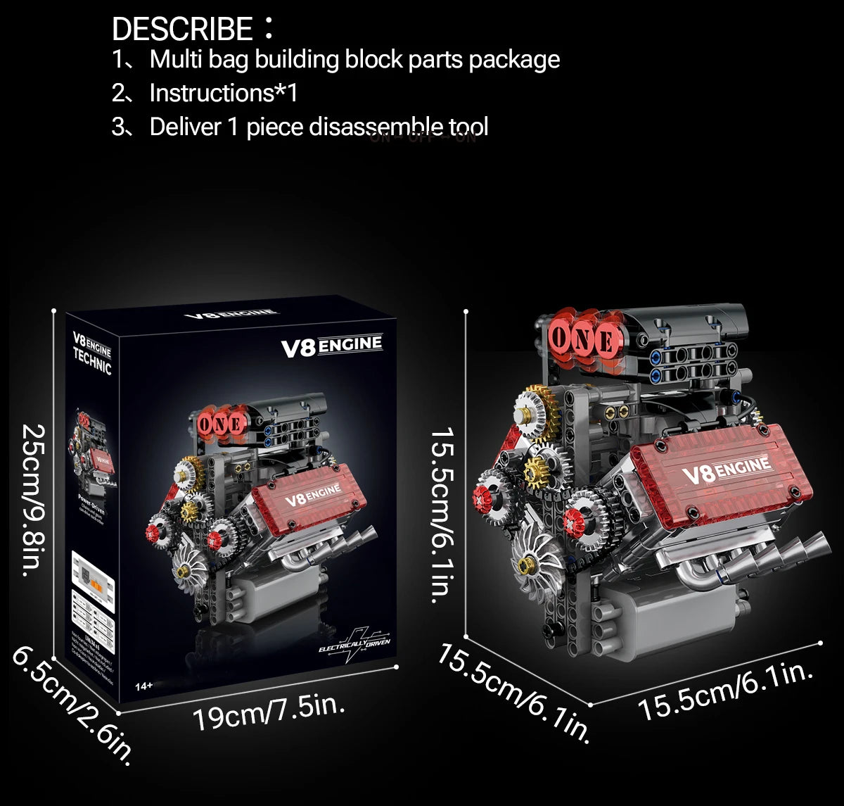 Motorised V8 Engine Brick Model - 478 Pieces