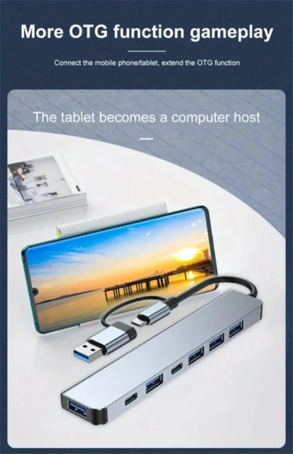 USB-hubb med sju portar och USB-A- eller USB-C-alternativ