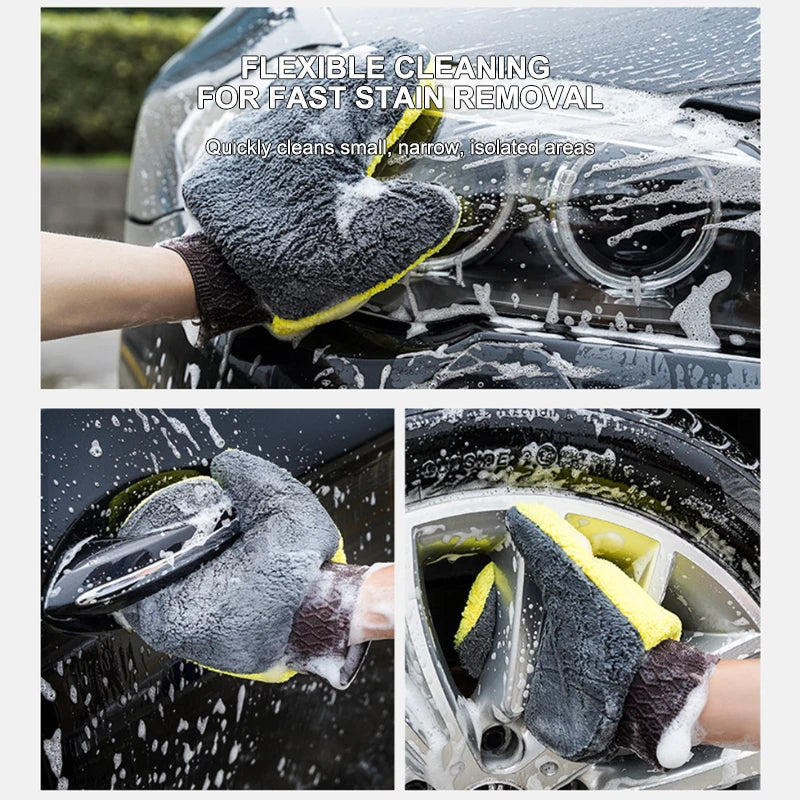 SEAMETAL Microfiber Car Washing Glove Double-Faced Thickened Coral Fleece Cleaning Brush Gloves Car Detailing Cleaner Care Tool