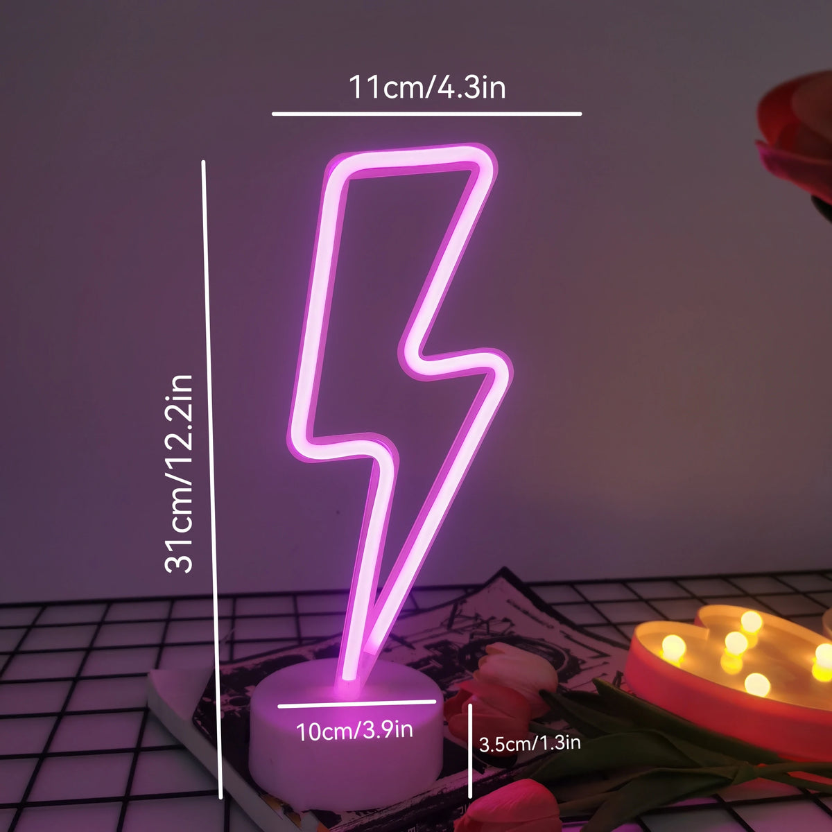 Luz decorativa LED em forma de raio, alimentada por USB ou pilhas AA