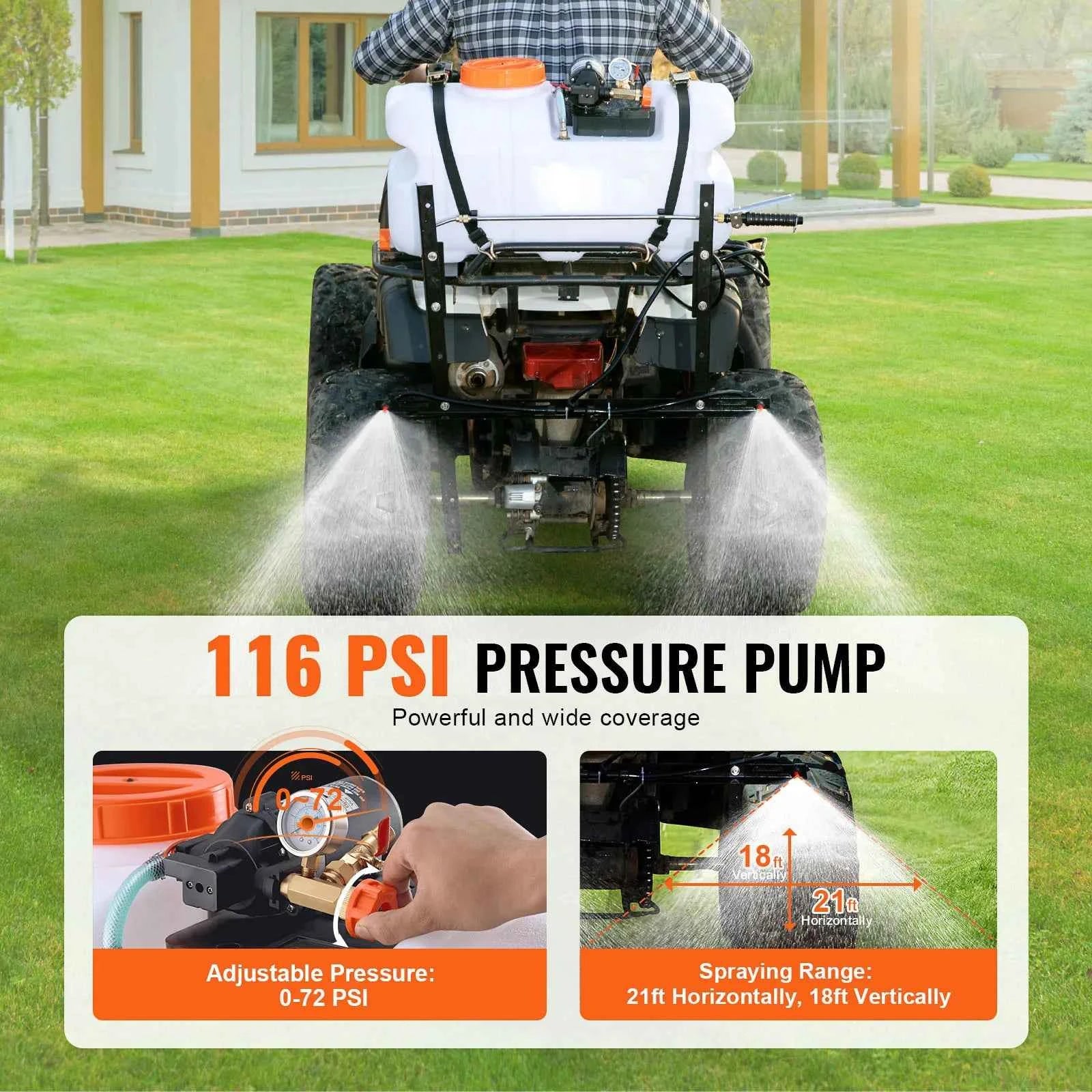 VEVOR White ATV Spot Sprayer 15.9 Gal/60 L ATV/UTV Broadcast Sprayer with A Nozzle Boom 12 V Pump Weed Sprayer with Water Tank