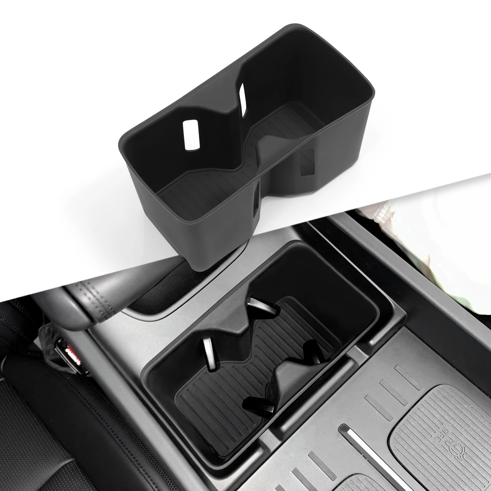 Smabee for Hyundai Santa Fe 2024 2025 2026 Storage Box Cup Holder Anti Dirt Pad Car Interior Accessories Organizer Tidying Black