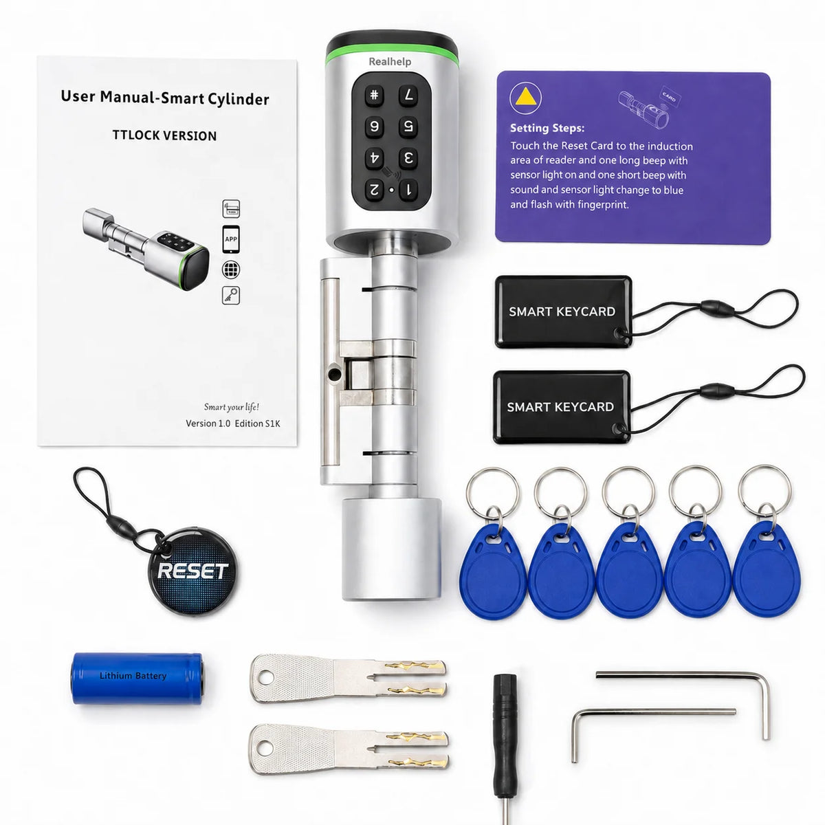 TTLock Smart Lock Cylinder with Keypad, APP Password IC Card Mechanical Key, Adjustable Euro Profile Door Lock