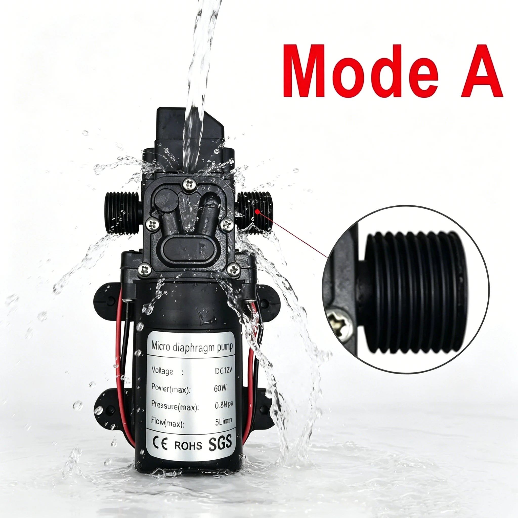 Mini Electric Diaphragm Pump 120PSI 60W 5L/Min High Pressure DC 12V Self-Prim Ing for Water Washing Machine Pesticide Spraying