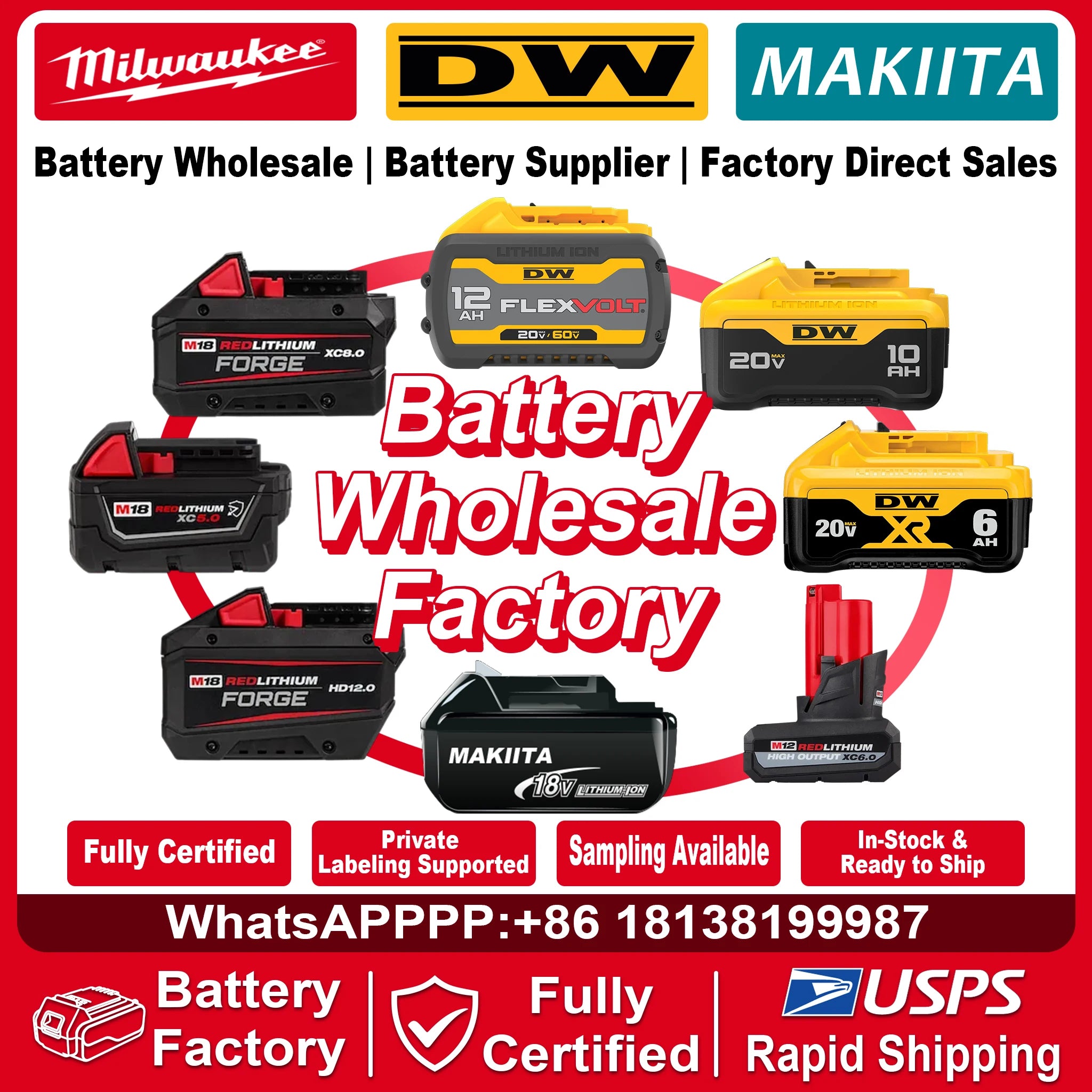 M18-5.0 100% original 2 PCS 18V Milwaukee brand 48-11-1860 5.0 AH Batteries M18 XC18 48-11-1860 New In Pack portable tools