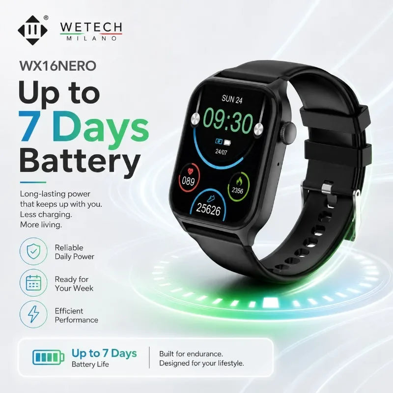 For Android IOS Users WETECH WX16 Smart Watch Bluetooth Call Internal Mic Touch Screen 123 Sport Modes Heart Sleep Stress Tracking Fitness Wristwatch 7-Day Battery White Black Two Colors Available