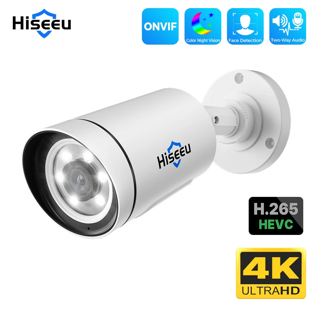 4K 8MP PoE IP Security Bullet Camera with Color Night Vision, H.265, ONVIF