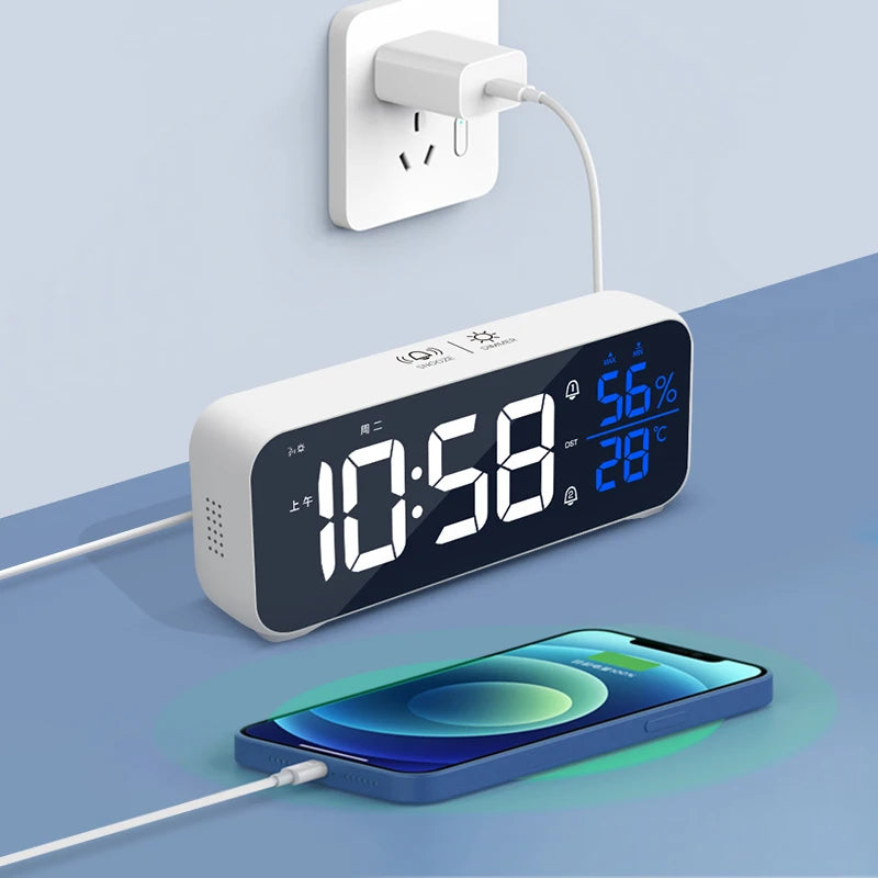 Digital Alarm Clock with Temperature, Dual Alarms & LED Display
