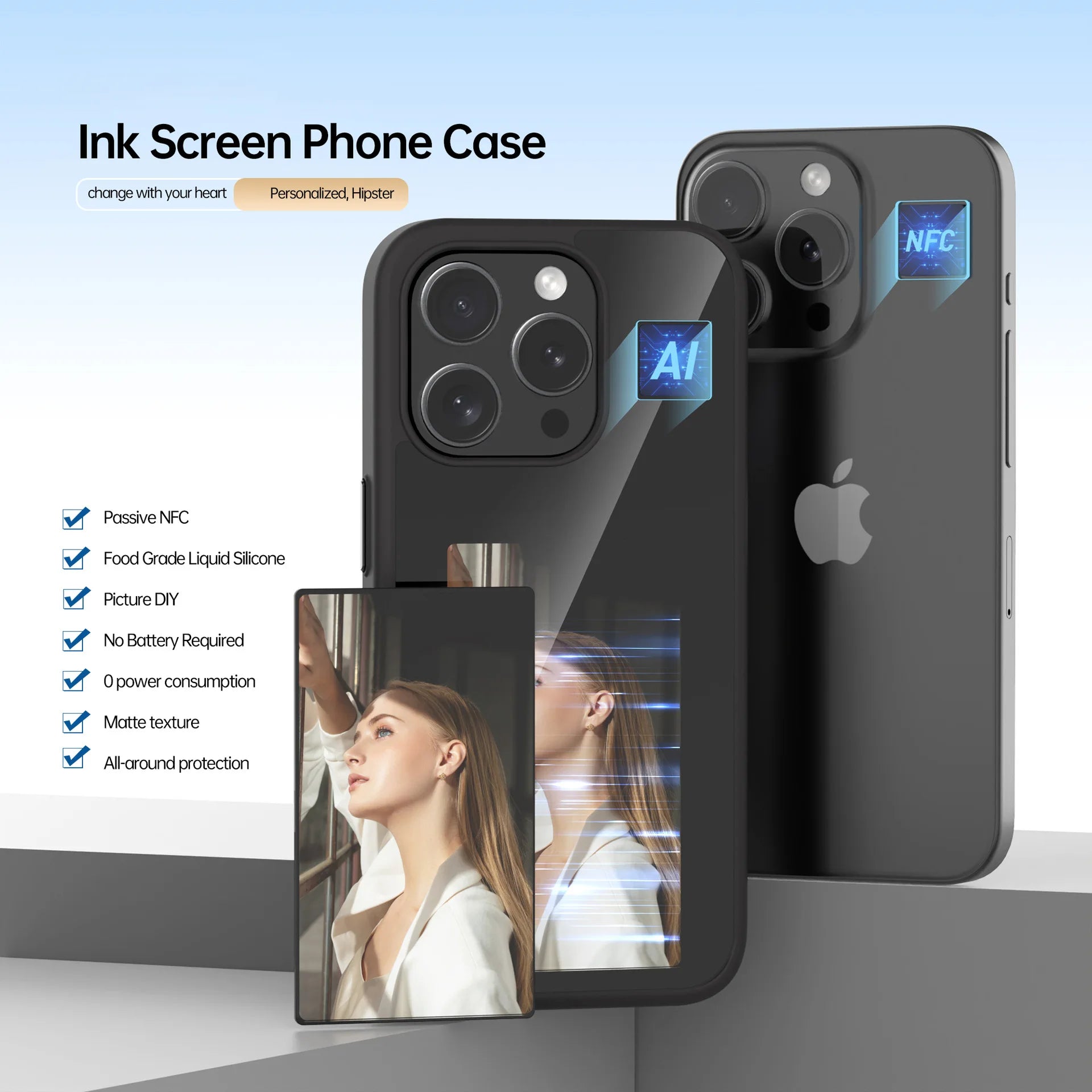 E-lnk NFC 3.7 Inches Screen Display Mob For IPhone 13 14 15 16 Wireless Transmission Screen Projection Phone Case