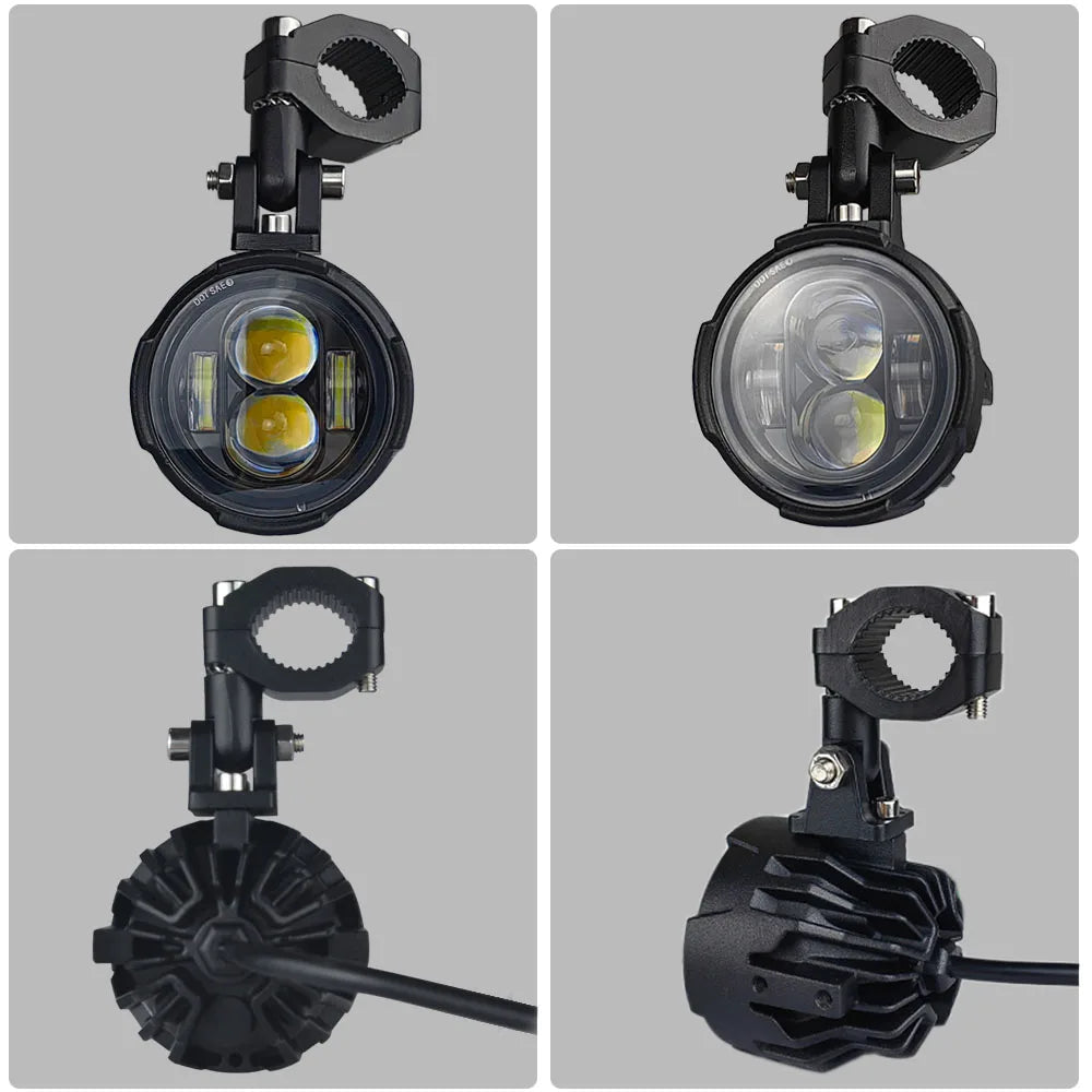 Pair 100W Motorcycle Headlight Fog Lights Led Auxiliary Driving Light Spotlight Headlamp Dual Color flasher farol Moto Fog Lamp.