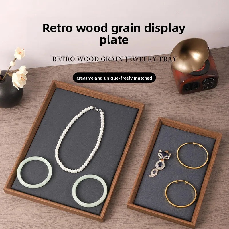 Wooden Jewellery Display Tray with Faux Suede Lining
