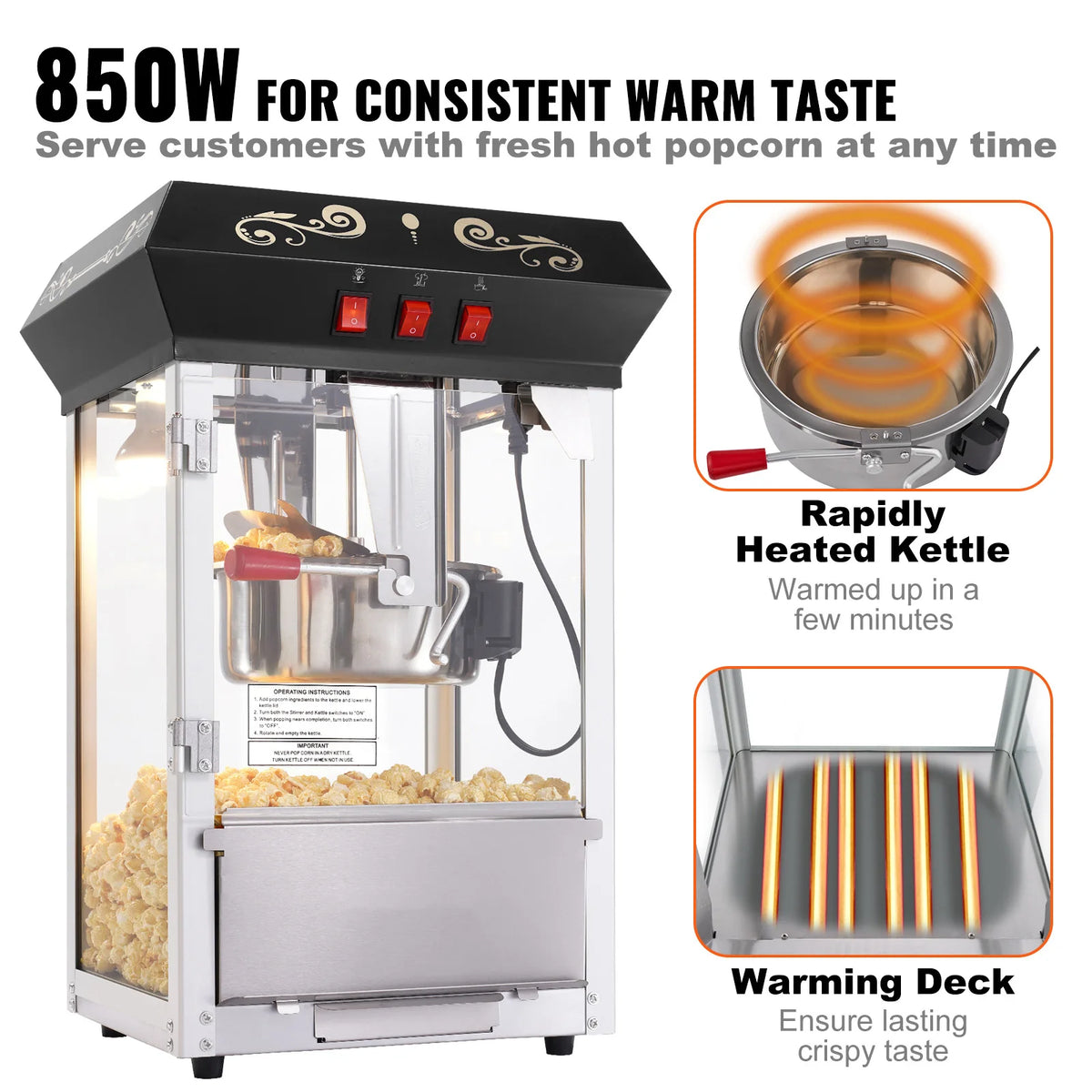 8 oz Countertop Popcorn Machine with Warming Tray