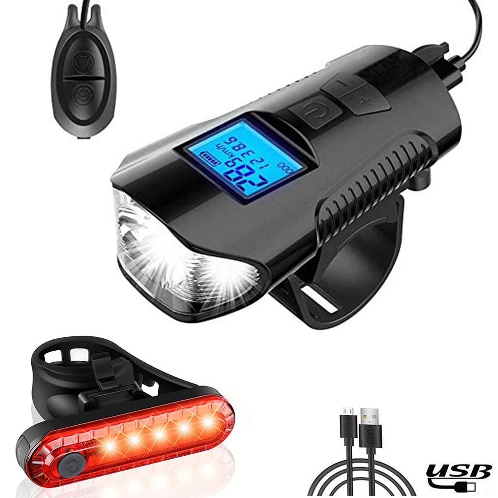 Rechargeable Bicycle Light with Horn and Speed Display