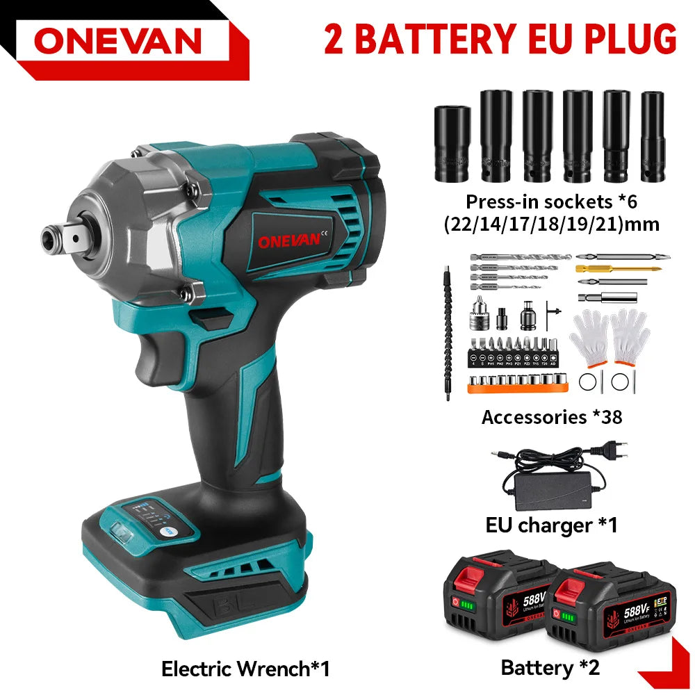 ONEVAN 1200N.m Brushless Electric Impact Wrench 1/2 inch Cordless Electric Screwdriver Drill Tool For Makita 18V Battery Pin - Spy-shop.com