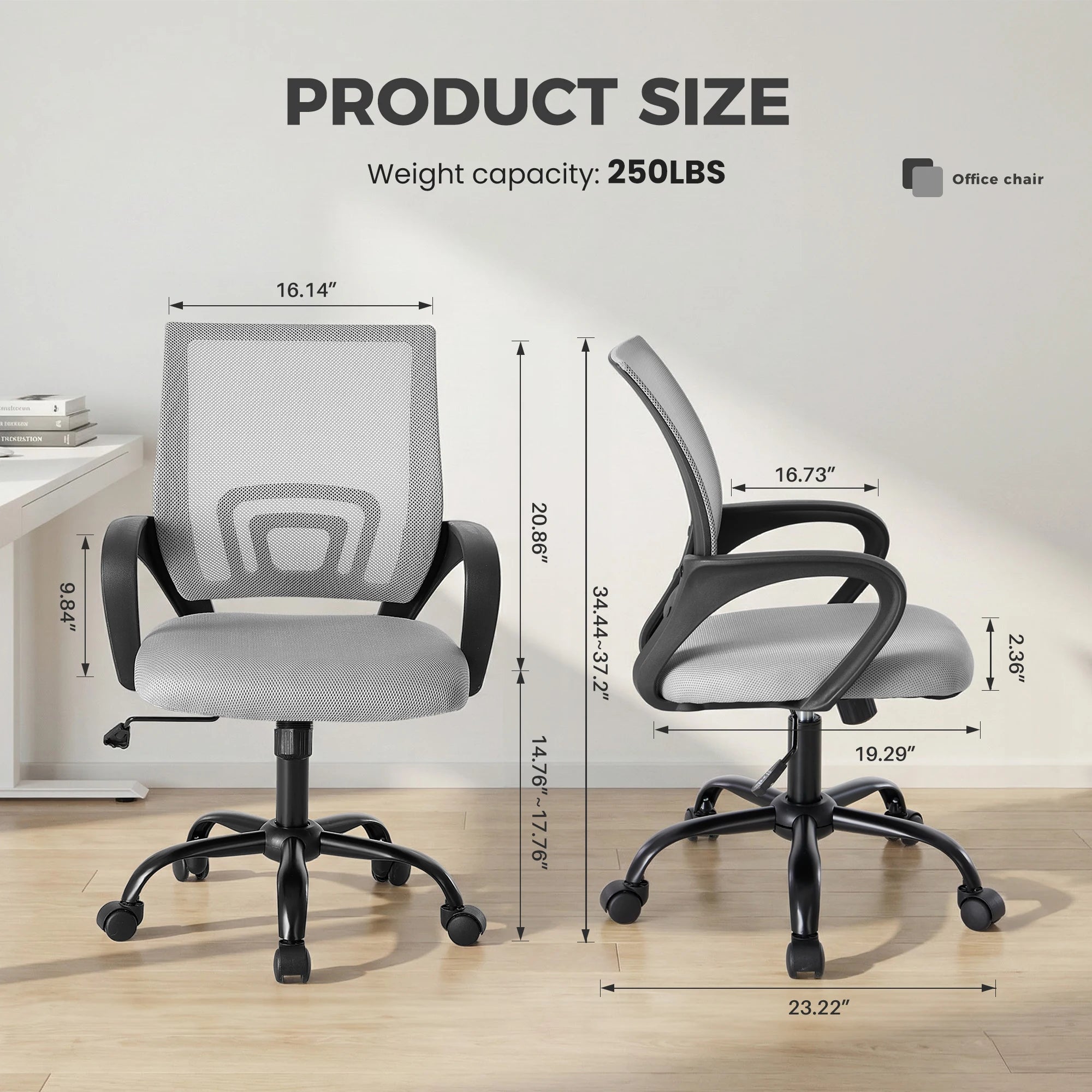 Ergonomic Office Chair with Lumbar Support, Mesh Back & Rocking Tilt