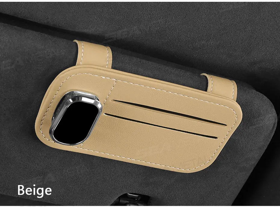 SEAMETAL Car Sun Visor Glasses Clip PU Leather Scratch-Free Sunglasses Holder with Card Storage Bag Universal Eyeglasses Holder