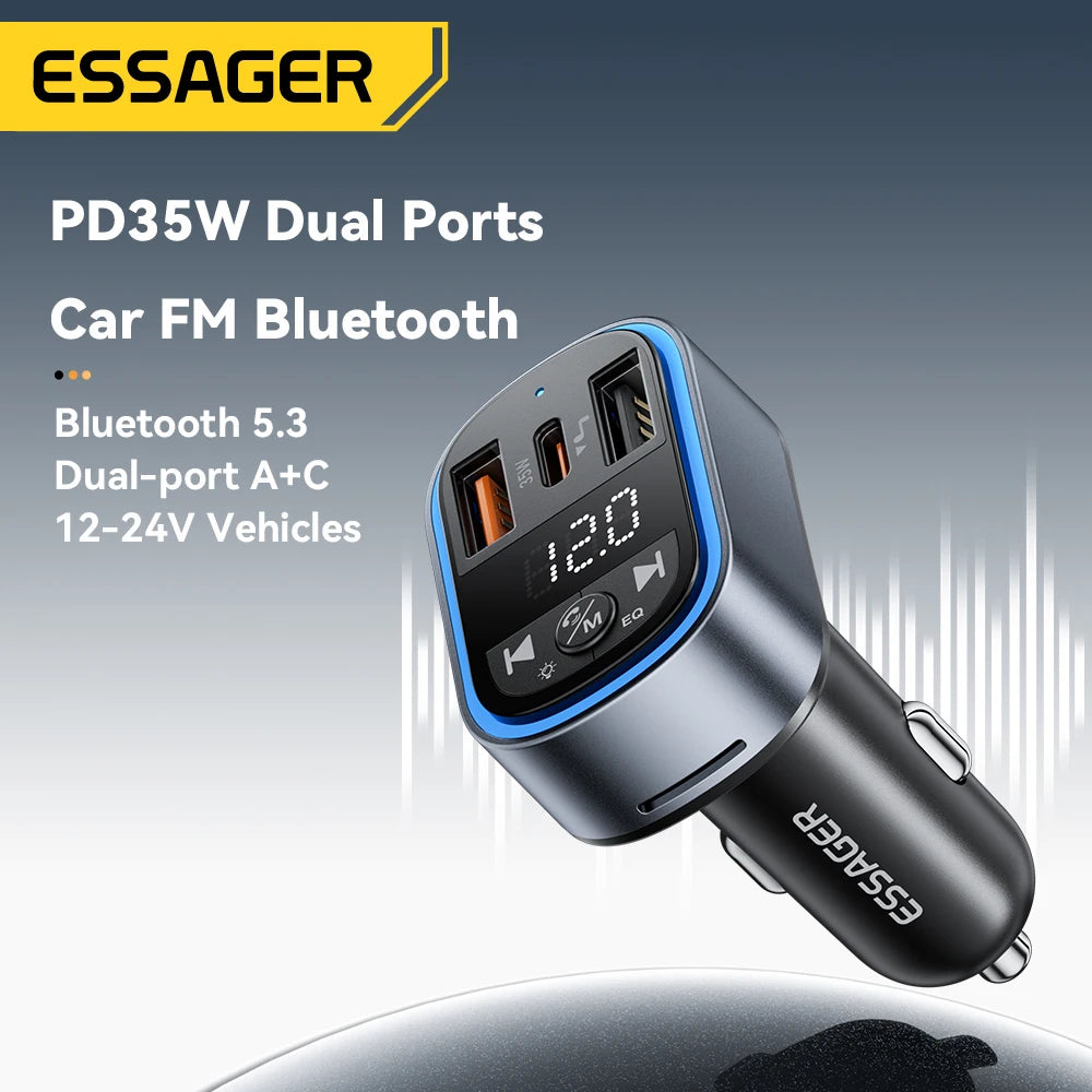 Car Charger FM Transmitter with Bluetooth 5.3 and USB-C Output