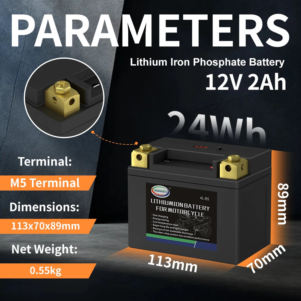 Motorcycle Battery 12V LiFePO4 Lithium Ion 4L-BS 160CCA Size-113x70x89mm Built-in BMS Board Lithium Phosphate Ion Battery