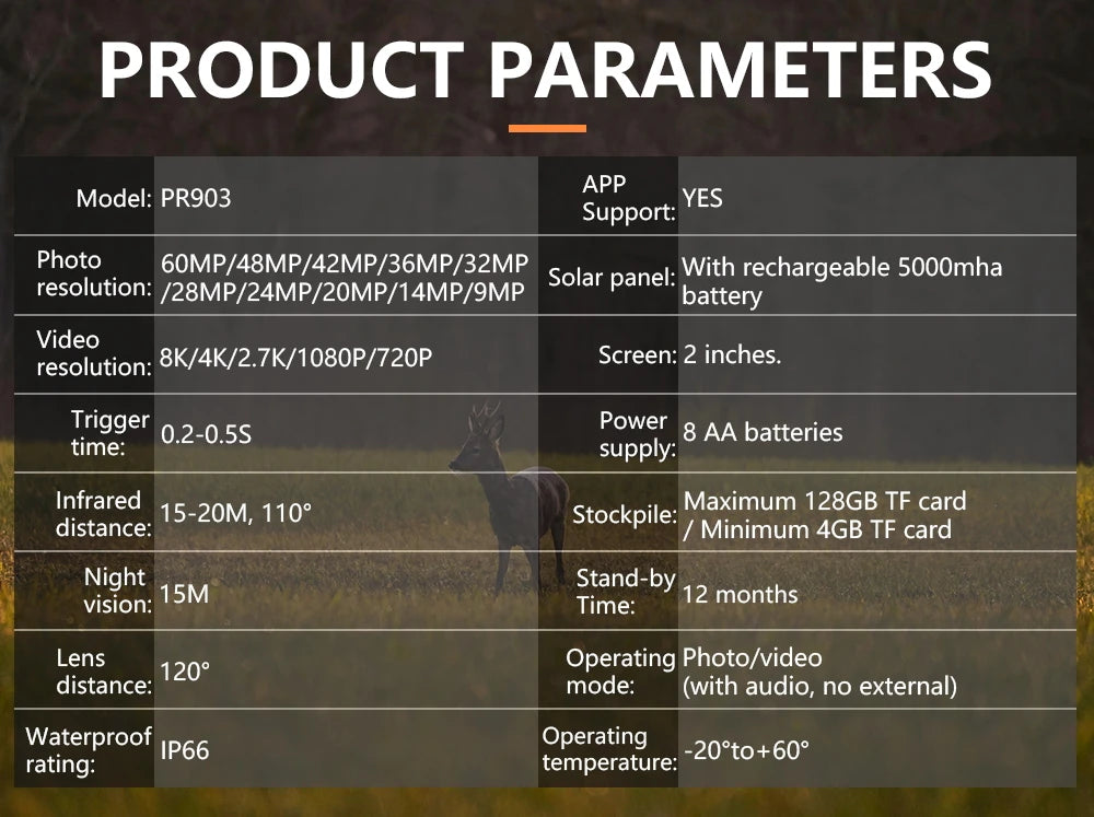 Solar Powered Trail Camera with 8K Video and 60MP Photos