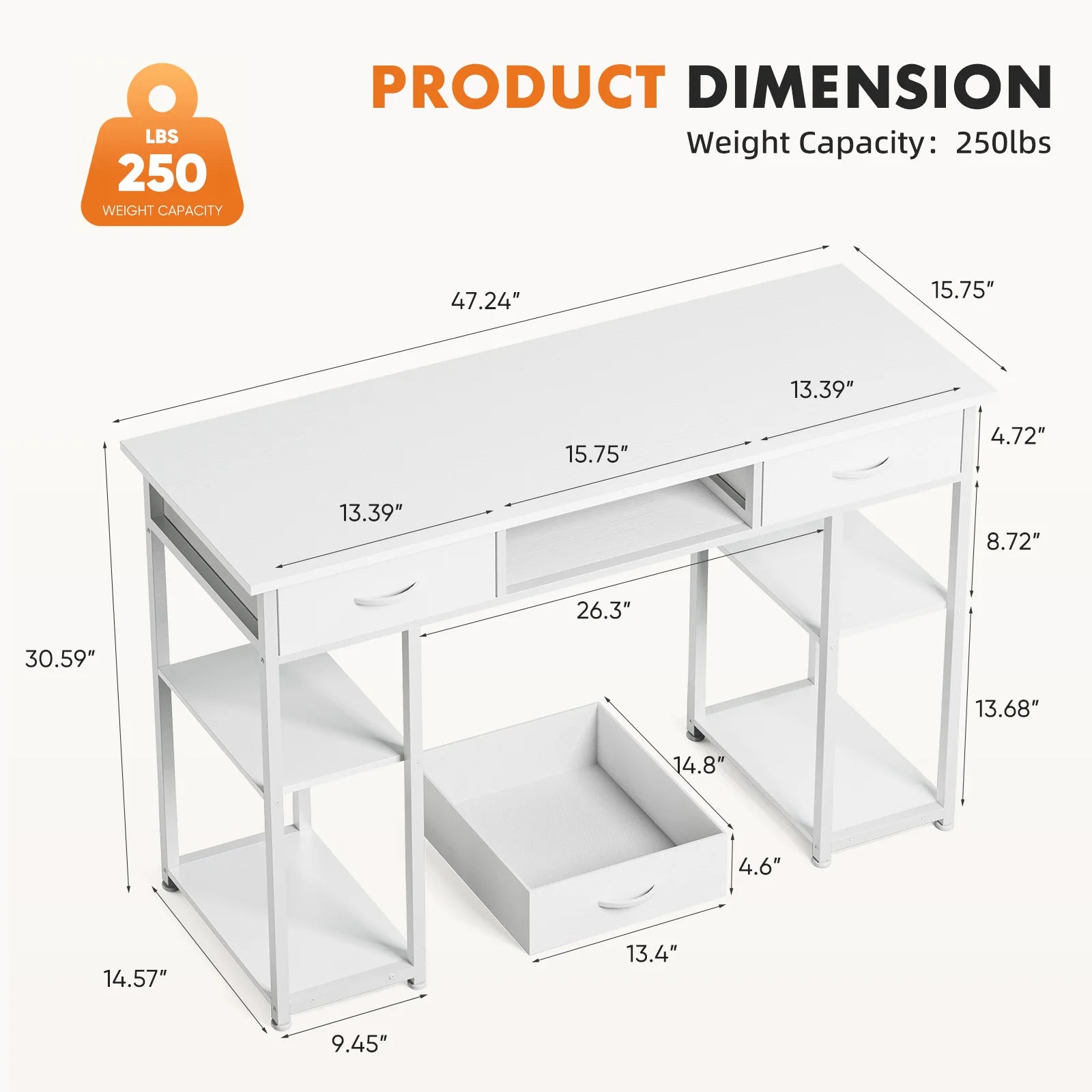 48 Inch Computer Desk with Drawers, Shelves & Keyboard Tray