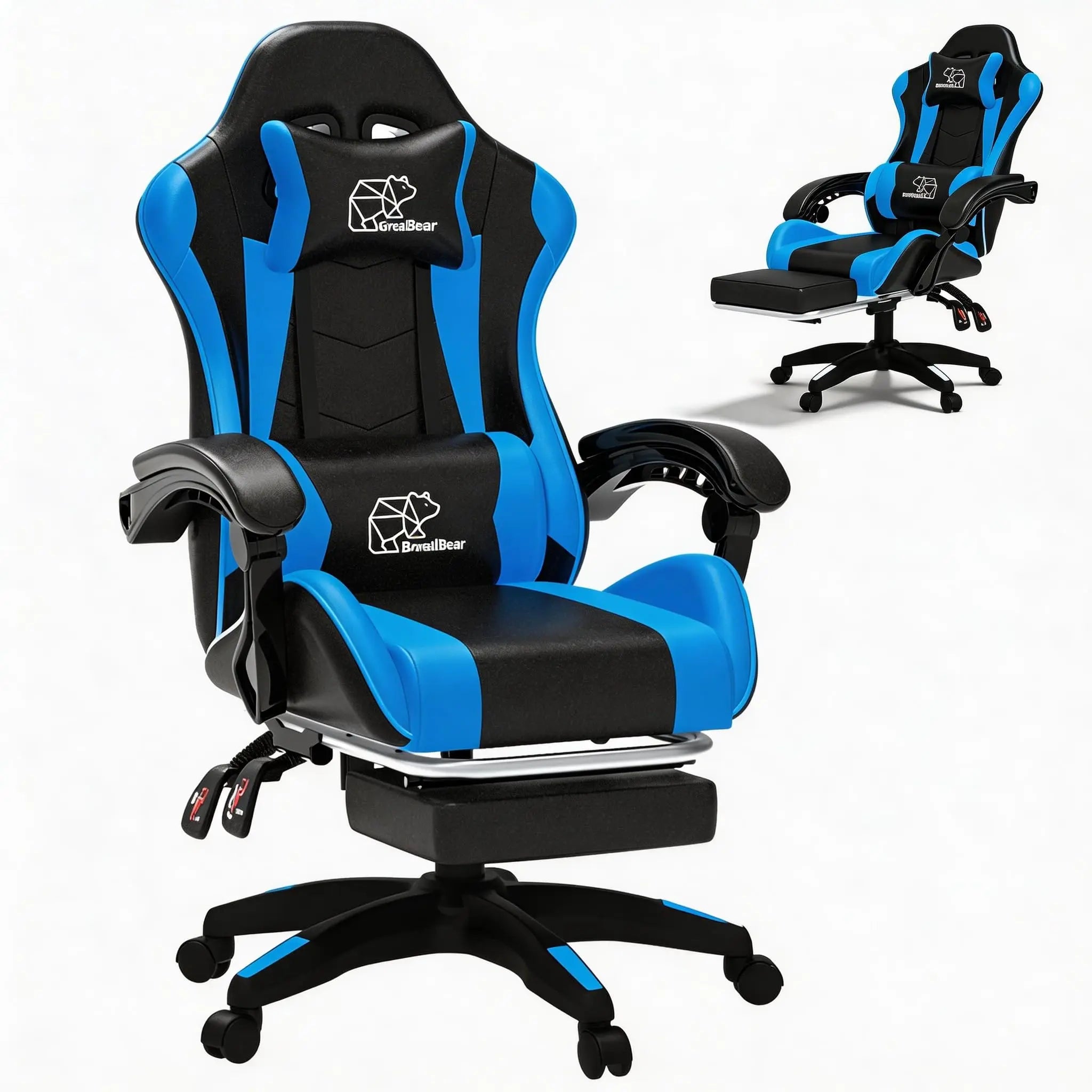 Ergonomische gamestoel met voetensteun en verstelbare rugleuning, in hoogte verstelbaar