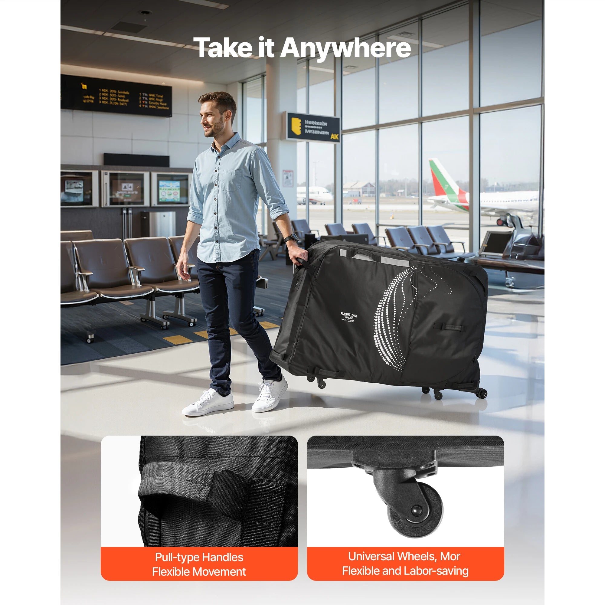 SucceBuy Bike Travel Bag Transport Universal Bicycle Storage Case Bag with Fork Mount Stabilisation fit Max. Wheelbase 51in