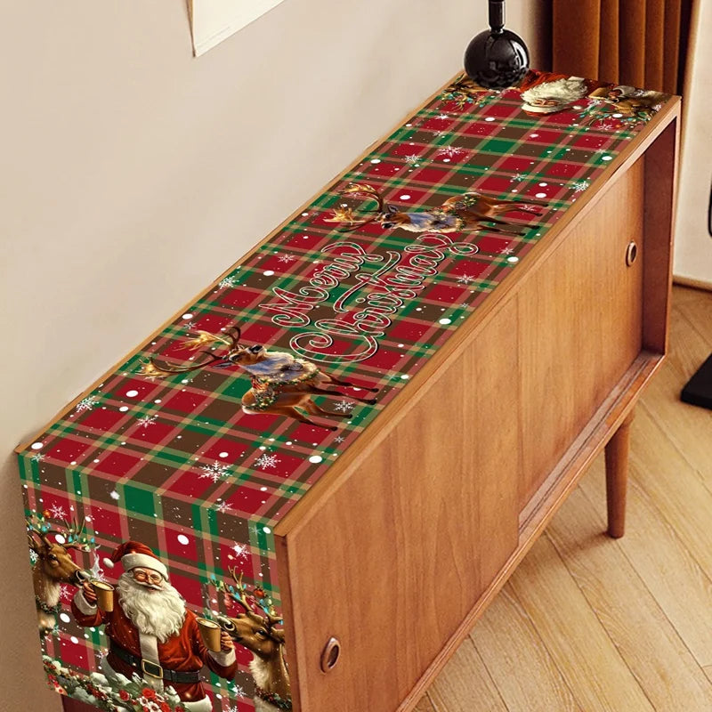Vintage Christmas Table Runner Retro Santa Claus Table Cover Christmas Decorations For Home 2025 Navidad Noel Gift New Year 2026