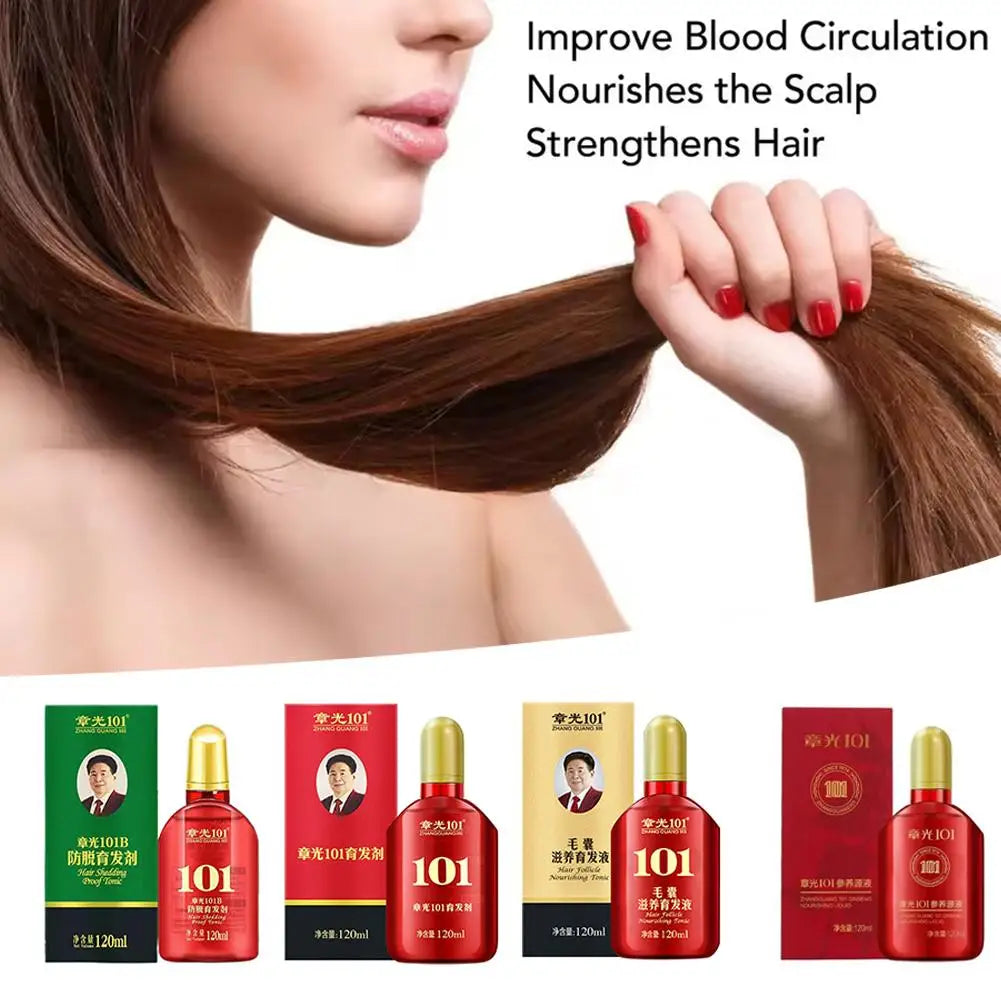 Fórmula Zhang Guang 101 (101P) 120ml Terapia de medicina chinesa antiqueda de cabelo, cuidado capilar, nutrição do folículo capilar, crescimento do cabelo.
