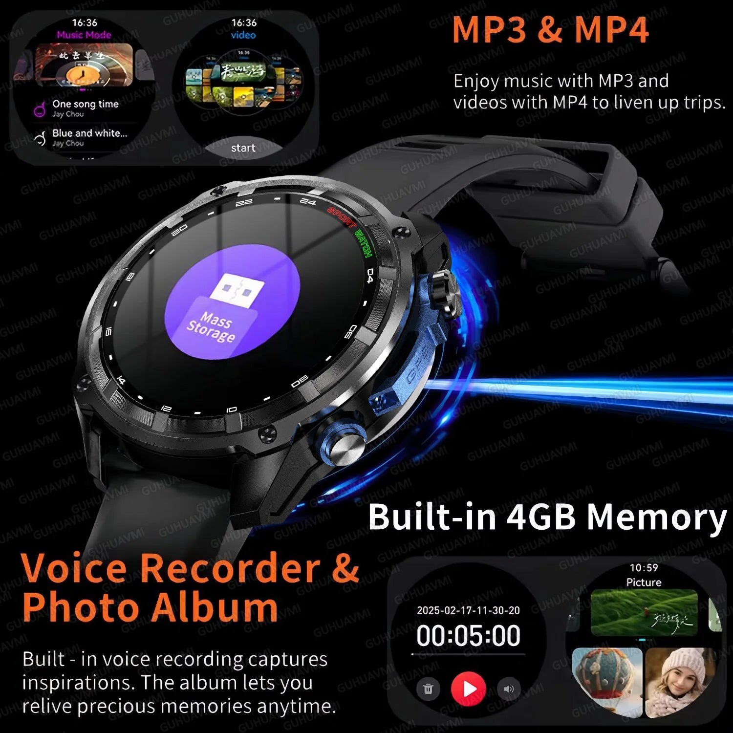 GPS Smartwatch with Offline Maps, AMOLED Display & 4GB Memory