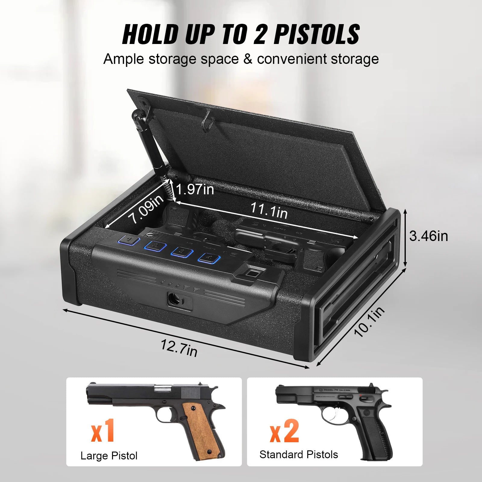 Biometric Pistol Safe with 3-Way Access & Steel Protection