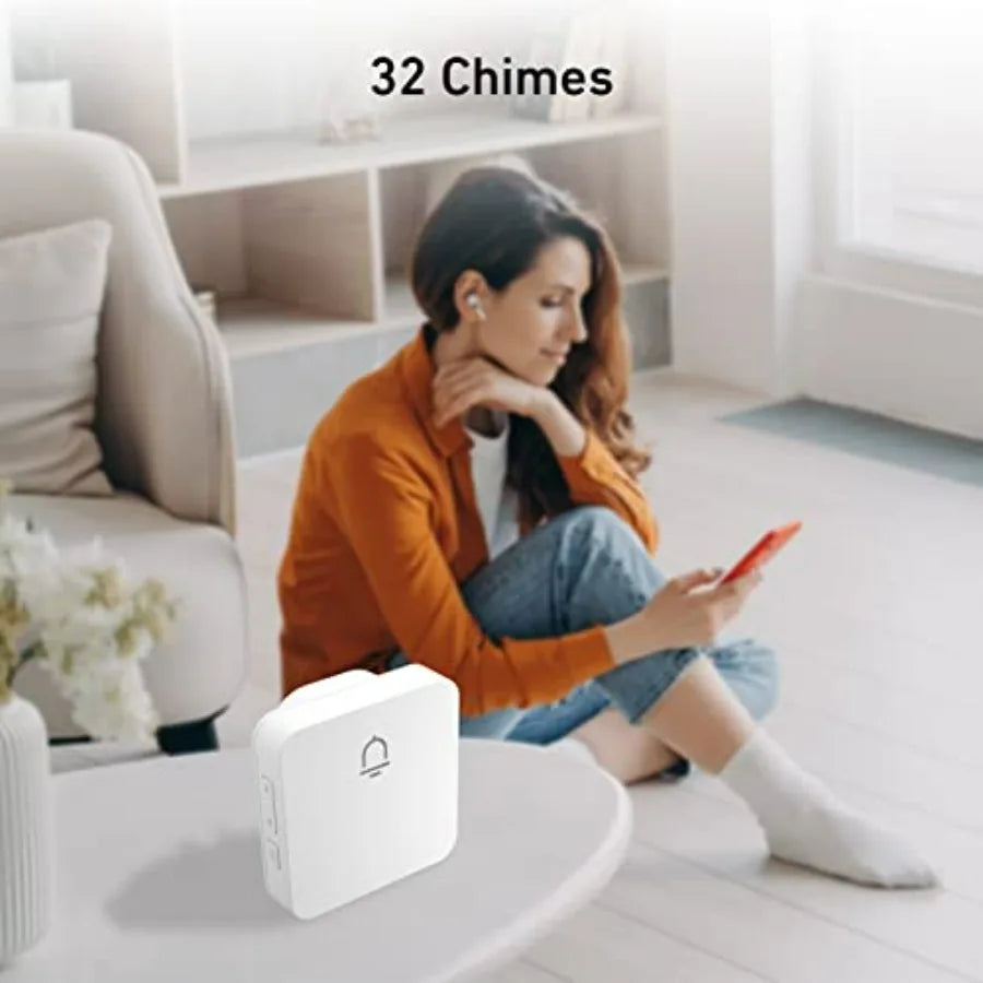 Wireless Doorbell with 2 Receivers, 1000ft Range, 32 Chimes