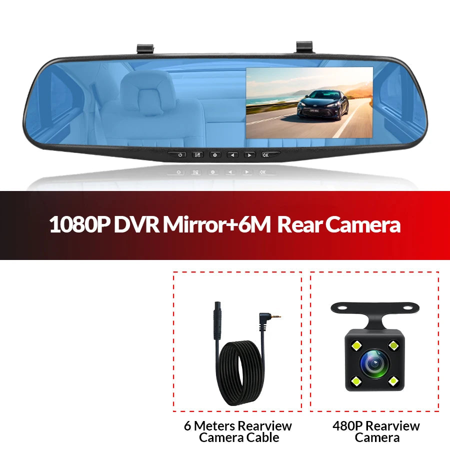 E-ACE 4.3 Inch Dashcam Car Dvr Mirror FHD 1080P Camera Optional Dual Lens DVR Rearview Mirror Dash Camera Car Video Recorder