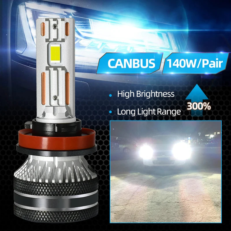 K5C H7 LED 60000LM 140W H7 Canbus Led Bulbs 4300K LED H4 H11 HB3 9005 HB4 9006 K6C Led Tub Dublu Cupru Rezervor de ceață 12V 2 Bucăți