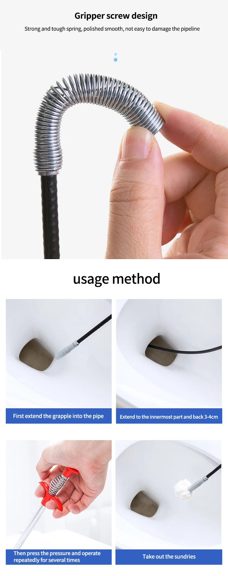 Plumbing Four-claw Hook Dredger Sewer Toilet Tool Manual Toilet Grab Hair Cleaning Clogging Household