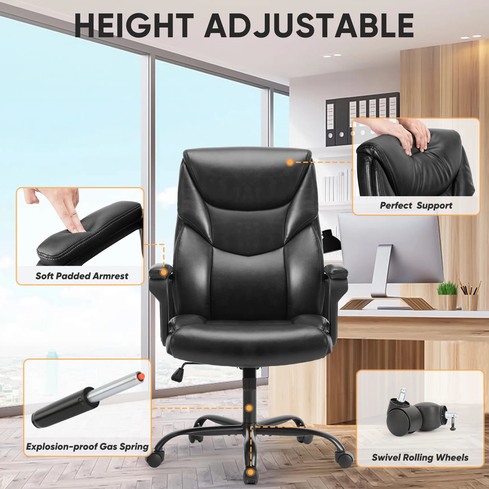 Ergonomic PU Leather Gaming Office Chair with Lumbar Support