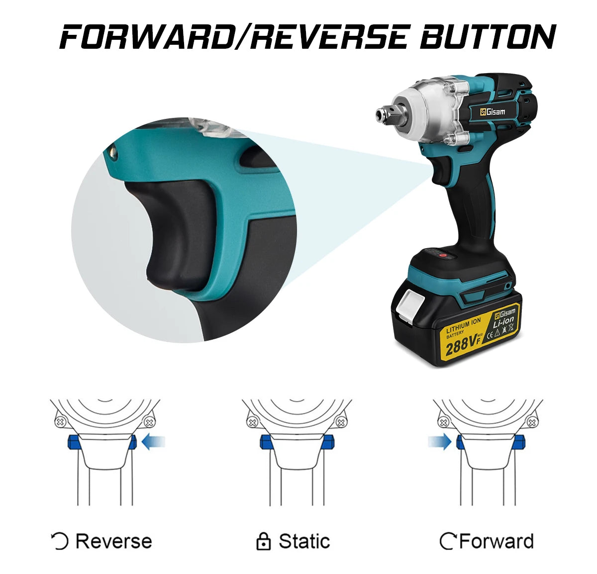 Gisam 520N.M Brushless Electric Impact Wrench for Makita 18V