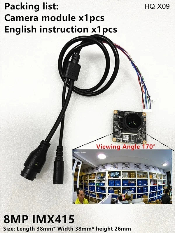 Módulo de cámara IP mini 4K en placa 38x38 mm