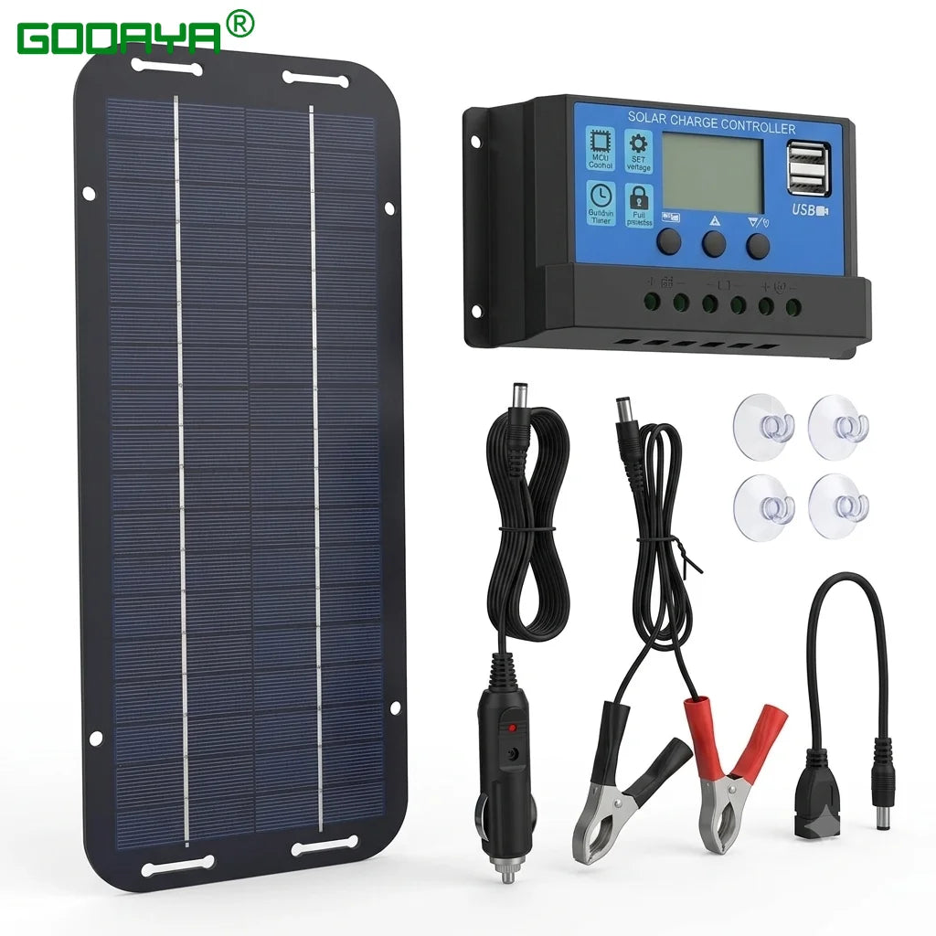 Cargador de panel solar monocristalino para batería, cargador de goteo/auxiliar de 12V, panel solar, controlador solar, cargador para coche, furgoneta, barco, kit