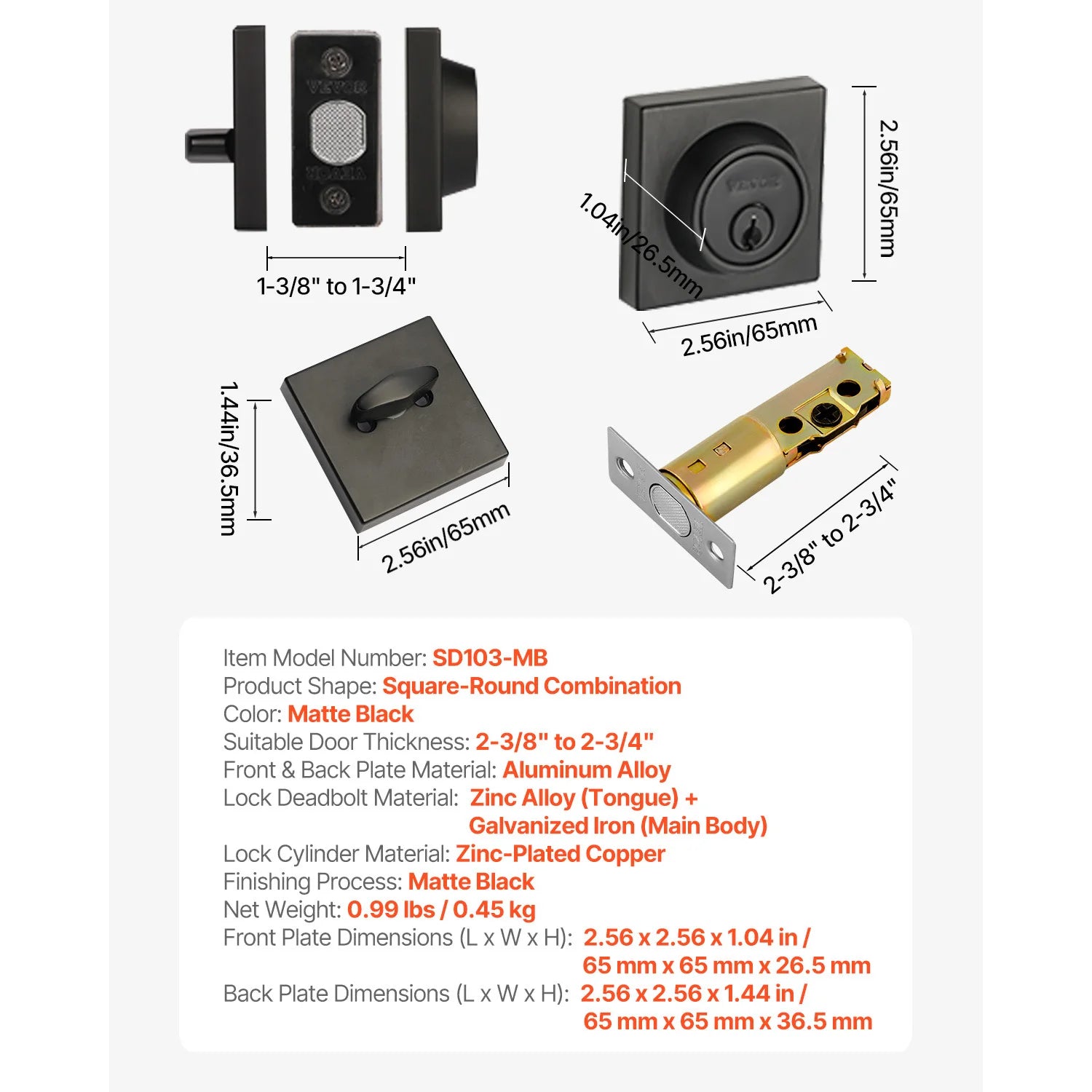 Single Cylinder Deadbolt Lock with 3 Keys for Interior & Exterior Doors