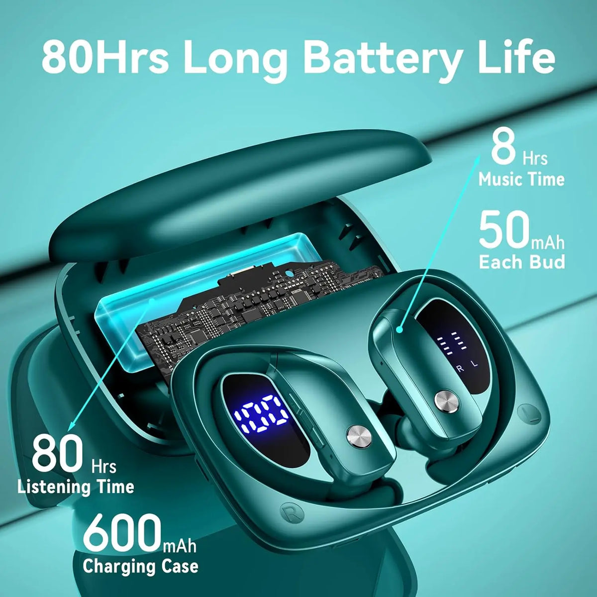 Bluetooth 5.0 Earbuds with Ear Hooks and Microphone