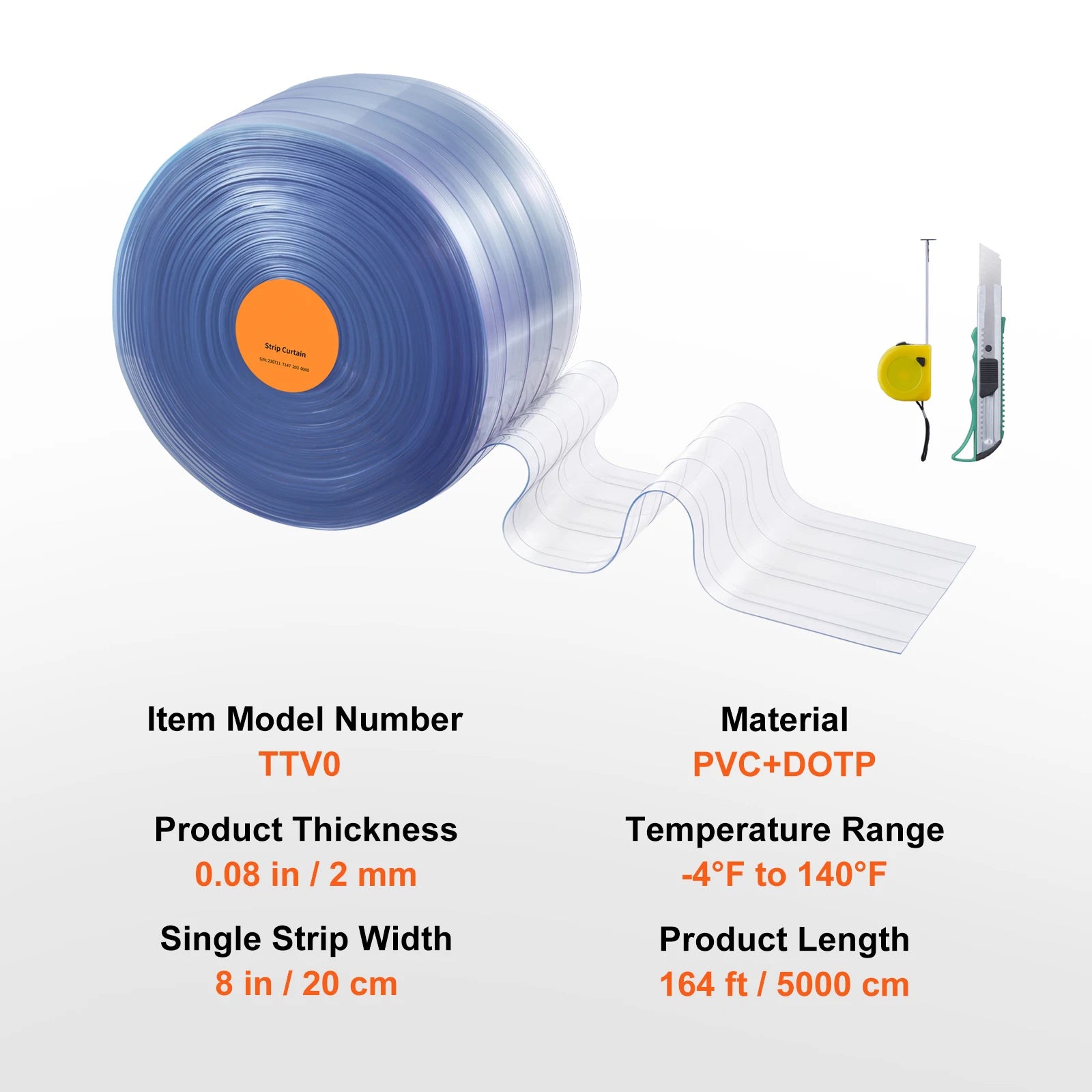 Clear PVC Strip Curtain Roll 150–164 ft Ribbed Door Strips
