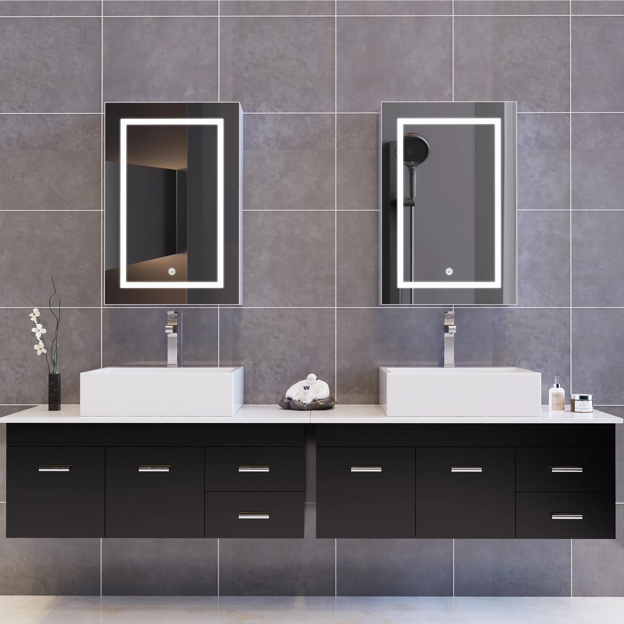 LED Bathroom Mirror Cabinet 80cm Wall Mounted with Storage Shelves